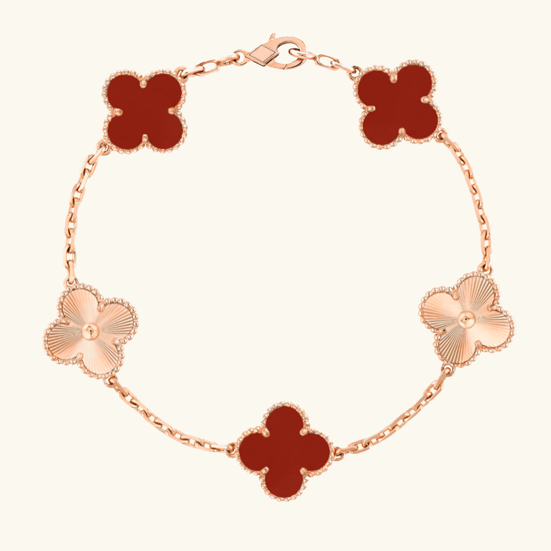 CLOVER | Rød Rosaguld Guilloché Armbånd