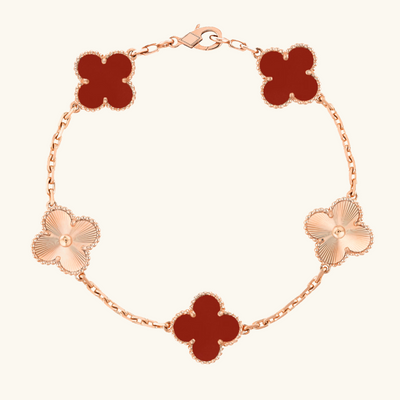CLOVER | Rød Rosaguld Guilloché Armbånd